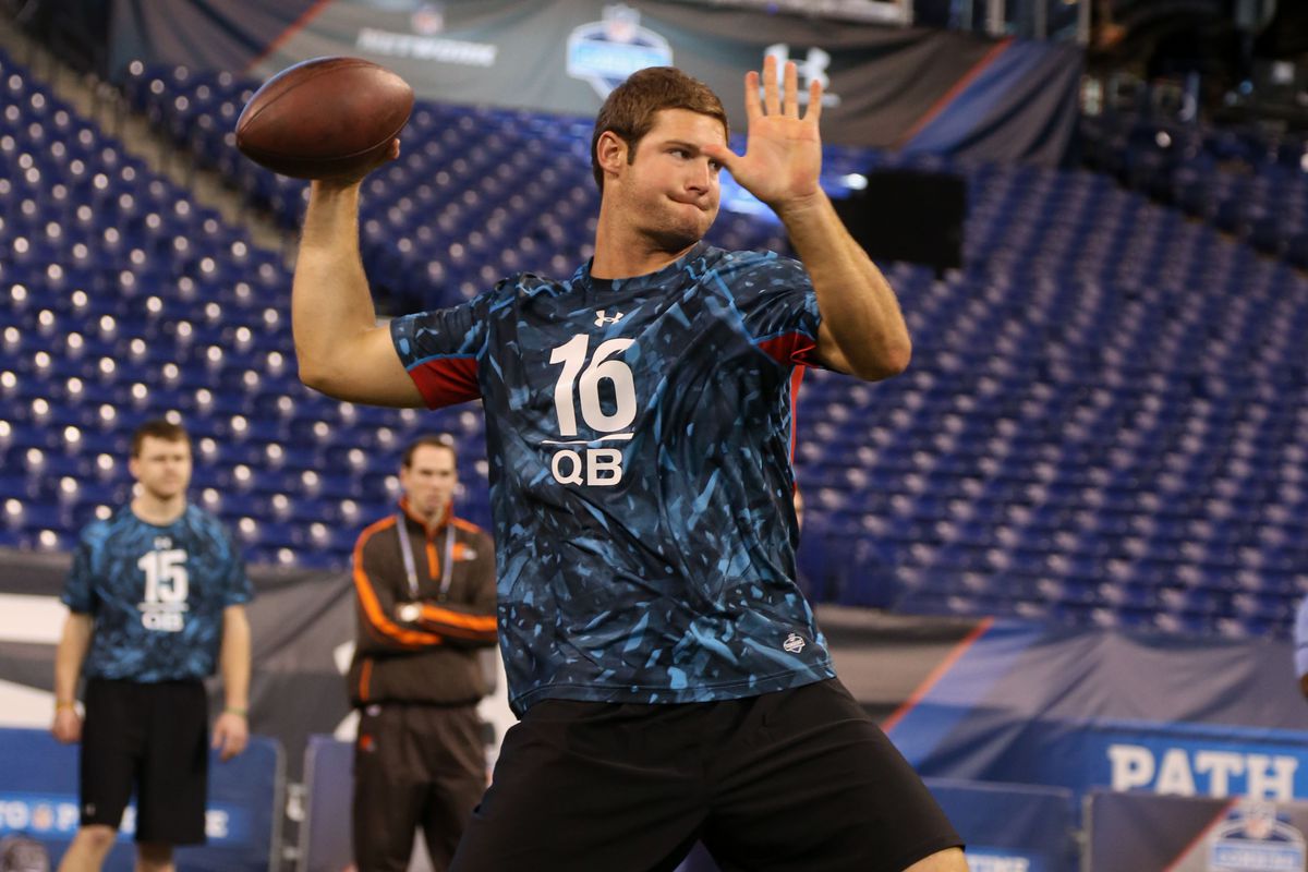 Tyler Wilson competing at the NFL Draft Combine in Indianapolis
