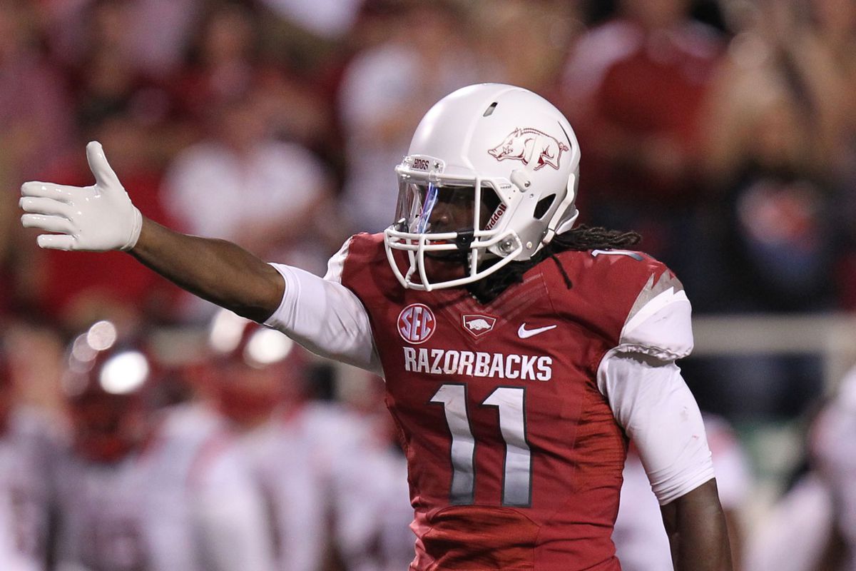 Cobi Hamilton signals First Down as he plans to do many times in the NFL.